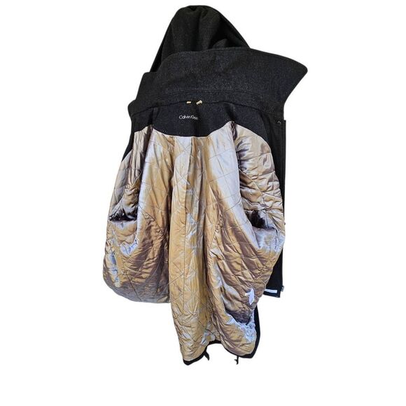 Calvin Klein Women’s 2X Wool Blend Duffle Coat Black Hooded Toggle Front Lined - Picture 7 of 9